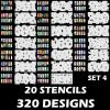 20 Fogli - 320 Stencils per unghie per nail art JFH4