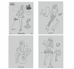 4 Stencils aerografo ARTOOL "Sailor Girlies" by D. Mahan
