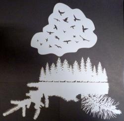 2 Stencils aerografo WoW  Pine Trees - ALBERI e UCCELLI