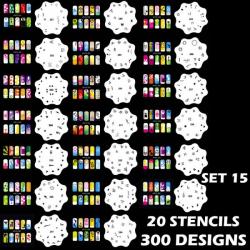 20 Fogli - 300 Stencils per unghie per nail art JFH15