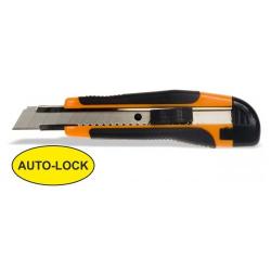 Cutter autobloccante a lama spezzabile, manico gomma - 18 mm