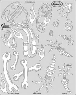 Stencil Aerografo Artool Kustom Kulture "Pistons & Plugs"