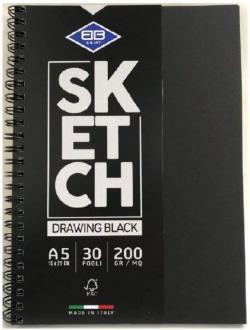Sketch DRAWING BLACK per disegno A5 - 200 G/MQ FOGLI NERI